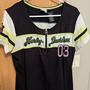 Harley-Davidson Kids Black and White Tee with Green and Pink Accents